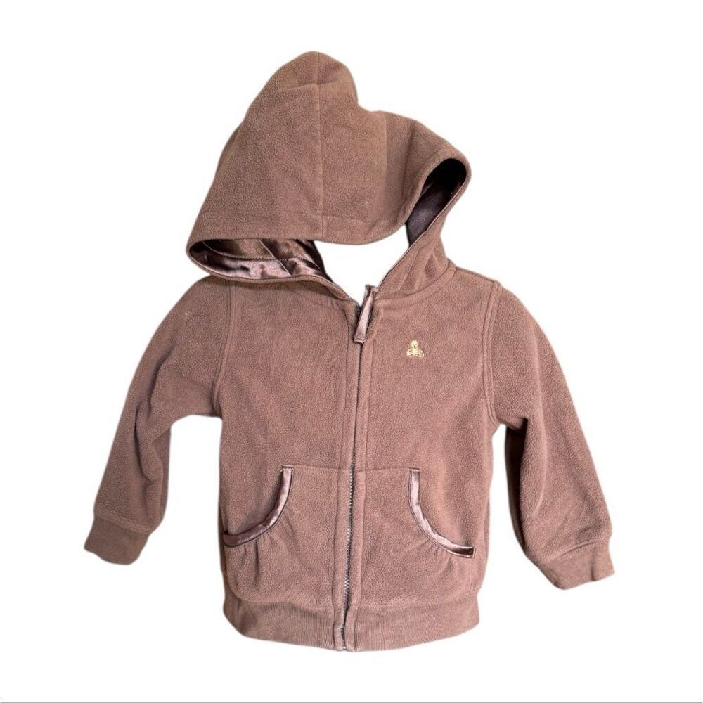 Baby Gap Boys Brown Satin Lined Hood Fleece Hoodie Jacket - Sz 12-18 mo